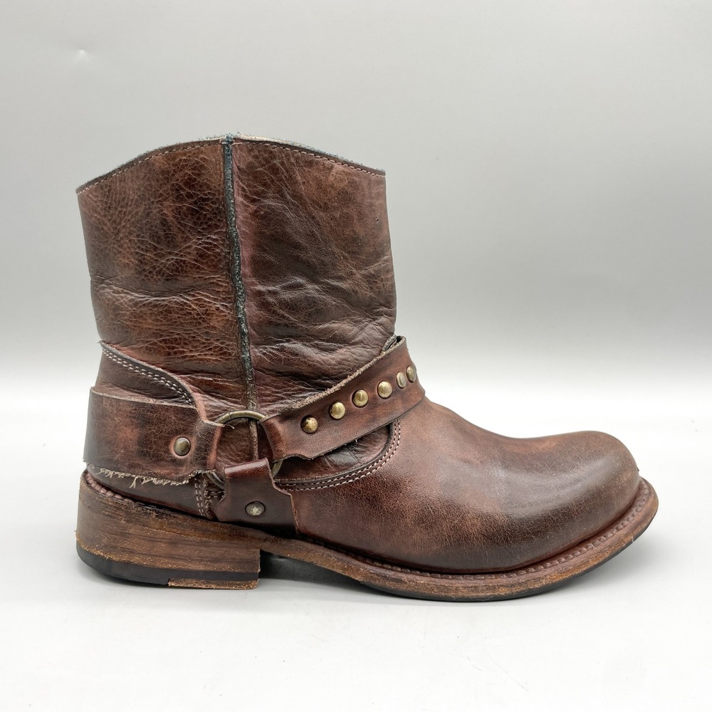 Bed Stu Womens 6.5 Exeter Harness Moto Boots Brown Leather Studded Biker Rugged